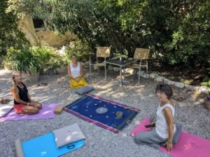 Guided meditation setting in garden